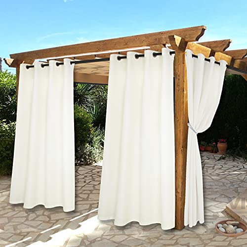 BONZER Waterproof Indoor/Outdoor Curtains for Patio - Thermal Insulated, Sun Blocking Grommet Blackout Curtains for Bedroom, Porch, Living Room, Pergola, Cabana, 2 Panels, 52 x 95 inch, Vanilla - Image 1