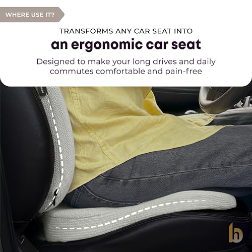 betterhood PosturePro Premium Backrest Car Pillow | Lumbar Support for Car | 100% Memory Foam, Cotton Cover Car Cushion | Orthopedic Ergonomic Car Seat Back Support | Extra Leg-Room Design (Grey) - Image 4