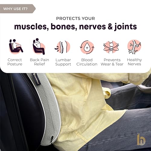 betterhood PosturePro Premium Backrest Car Pillow | Lumbar Support for Car | 100% Memory Foam, Cotton Cover Car Cushion | Orthopedic Ergonomic Car Seat Back Support | Extra Leg-Room Design (Grey) - Image 2