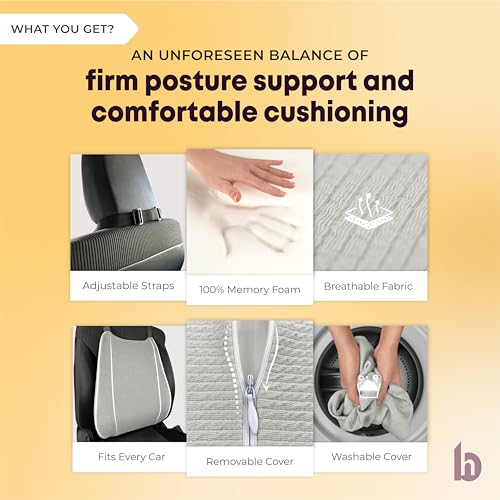 betterhood PosturePro Premium Backrest Car Pillow | Lumbar Support for Car | 100% Memory Foam, Cotton Cover Car Cushion | Orthopedic Ergonomic Car Seat Back Support | Extra Leg-Room Design (Grey) - Image 3