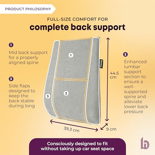 betterhood PosturePro Premium Backrest Car Pillow | Lumbar Support for Car | 100% Memory Foam, Cotton Cover Car Cushion | Orthopedic Ergonomic Car Seat Back Support | Extra Leg-Room Design (Grey) - Image 5