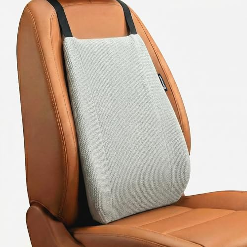betterhood PosturePro Premium Backrest Car Pillow | Lumbar Support for Car | 100% Memory Foam, Cotton Cover Car Cushion | Orthopedic Ergonomic Car Seat Back Support | Extra Leg-Room Design (Grey) - Image 1