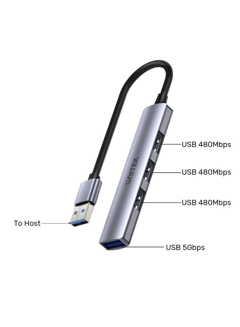 UNITEK 4-in-1 USB-A Hub with High-Speed Data Transfer and Durable Aluminum Design for Seamless Multi-Device Connectivity