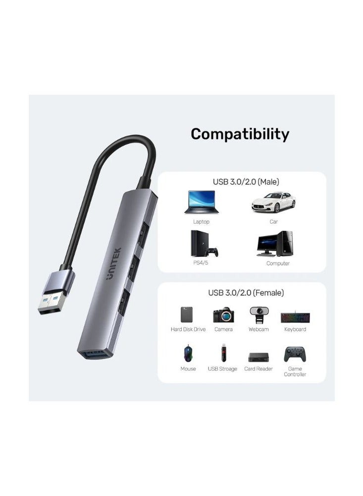 UNITEK 4-in-1 USB-A Hub with High-Speed Data Transfer and Durable Aluminum Design for Seamless Multi-Device Connectivity