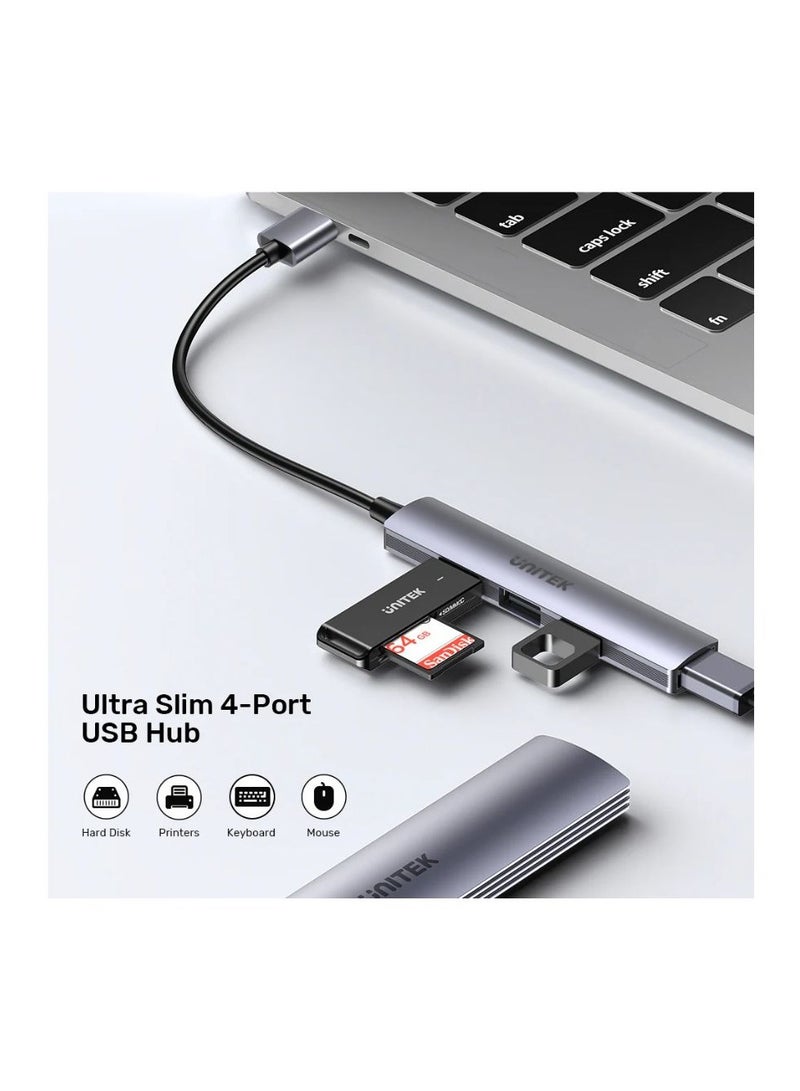UNITEK 4-in-1 USB-A Hub with High-Speed Data Transfer and Durable Aluminum Design for Seamless Multi-Device Connectivity