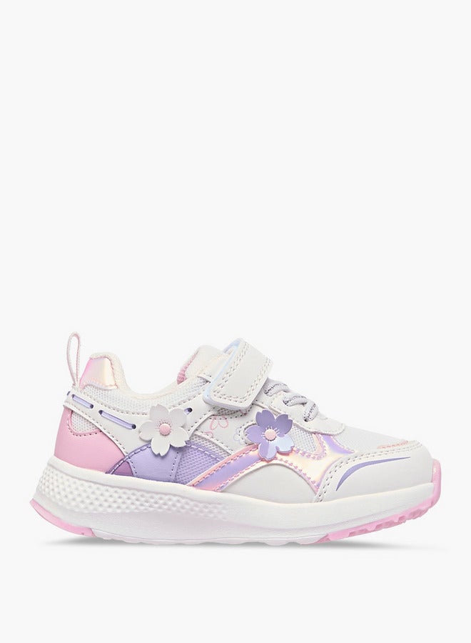 JUNIORS Girls Floral Accent Sneakers with Hook and Loop Closure  - Image 3