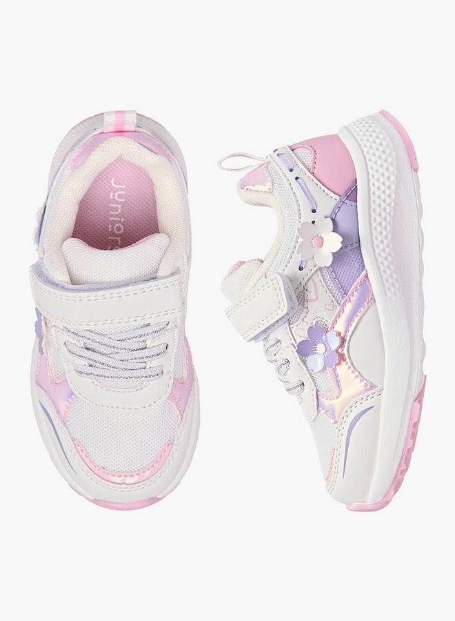 JUNIORS Girls Floral Accent Sneakers with Hook and Loop Closure  - Image 1