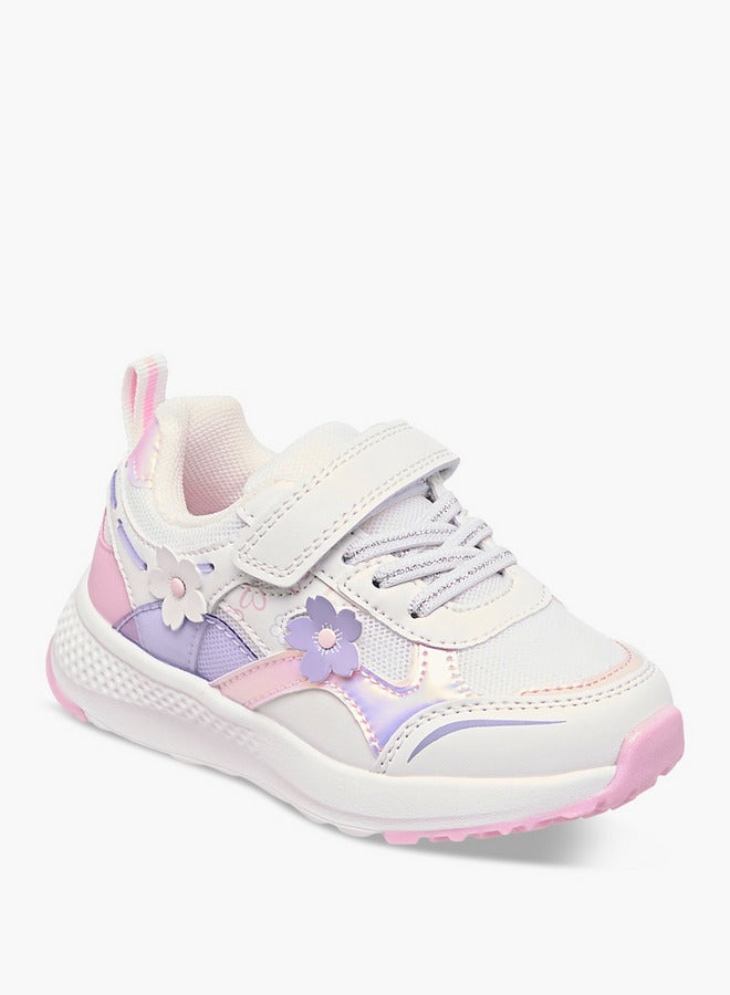 JUNIORS Girls Floral Accent Sneakers with Hook and Loop Closure  - Image 2