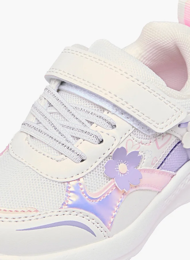 JUNIORS Girls Floral Accent Sneakers with Hook and Loop Closure
