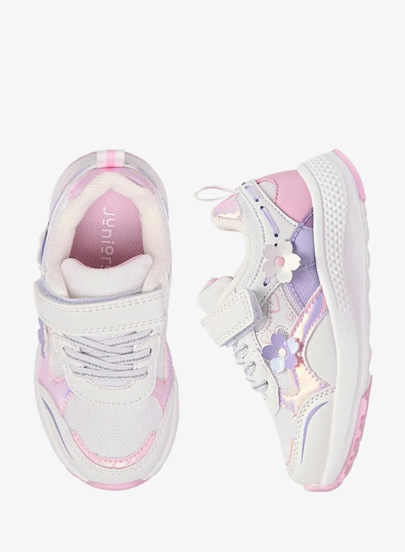 JUNIORS Girls Floral Accent Sneakers with Hook and Loop Closure