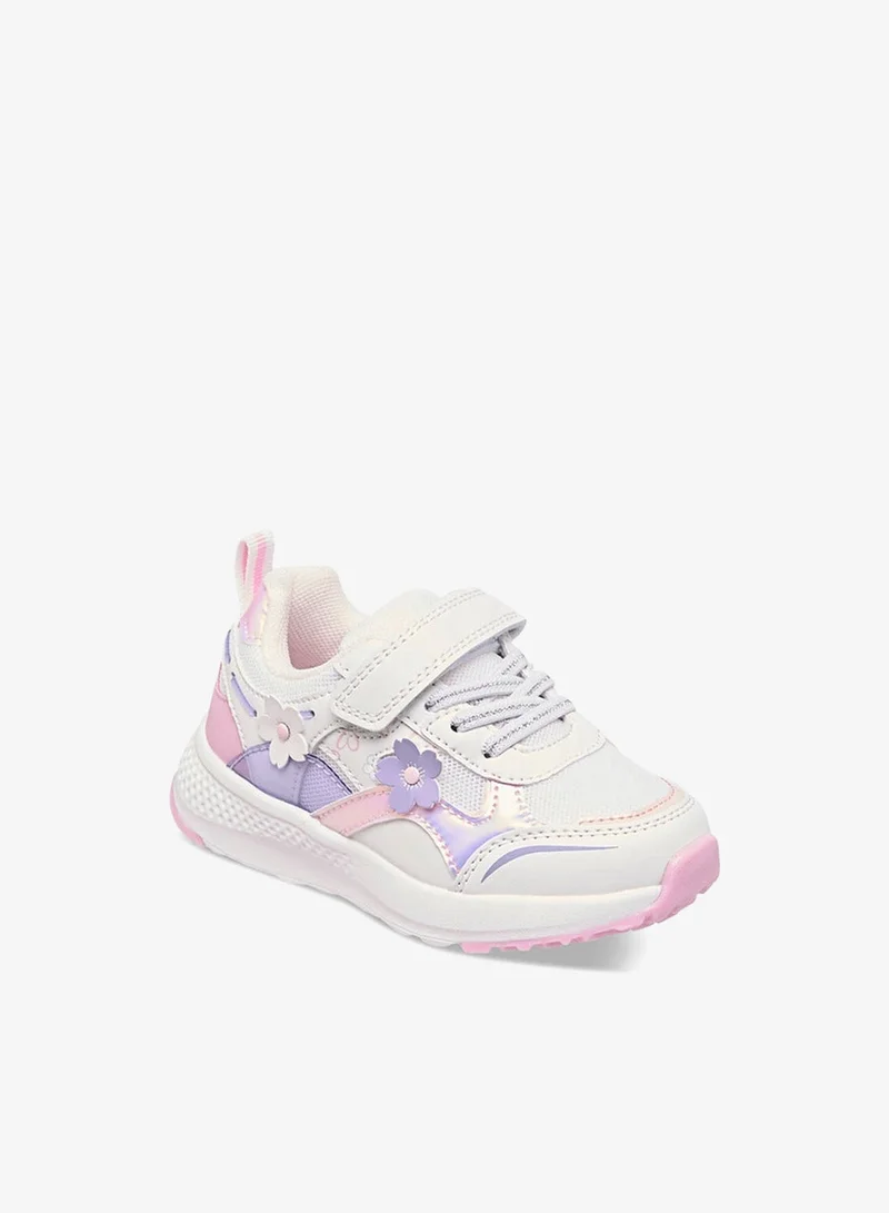 JUNIORS Girls Floral Accent Sneakers with Hook and Loop Closure
