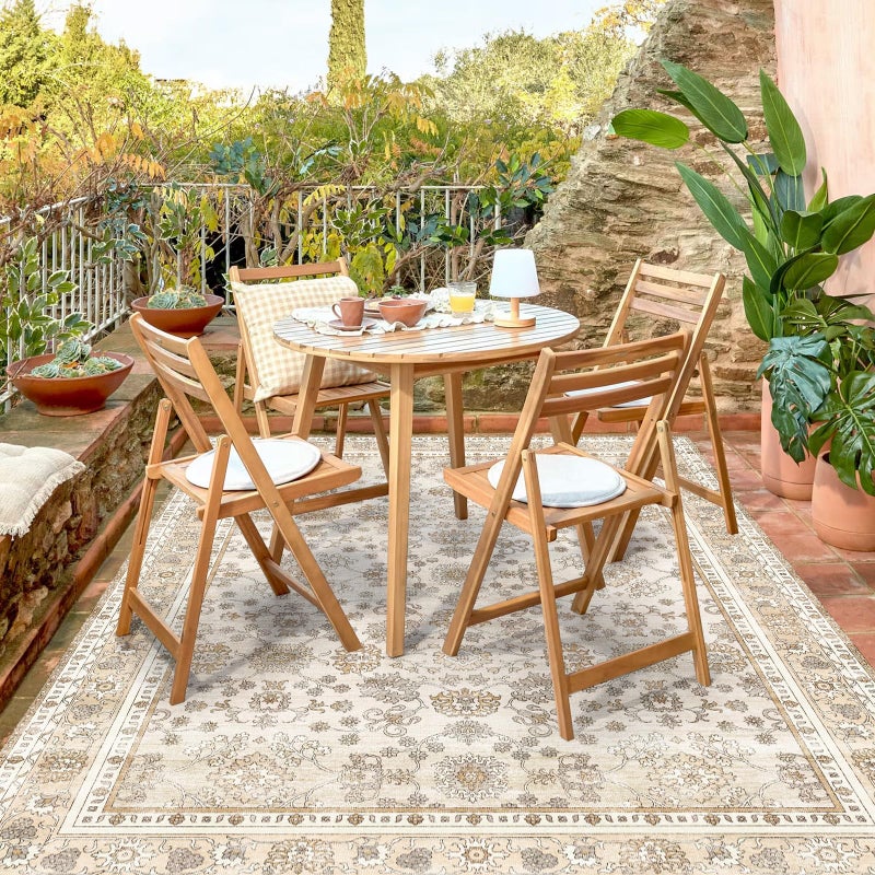 KEYDOL 6'6" x 10'Durable Vinyl Rugs for Living Room, Vintage Floral Pattern for Dining Room, Bedroom, Home Office, Bobo Yellow Non-Slip Large Rugs for Indoor&Outdoor RV, Deck, Backyard,Balcony,Home Decor - Image 1