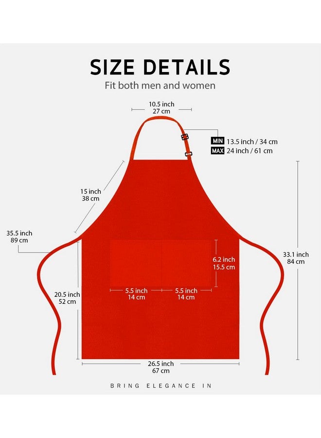 Syntus 2 Pack Adjustable Bib Apron Waterdrop Resistant with 2 Pockets Cooking Kitchen Aprons for Women Men Chef, Red - Image 2