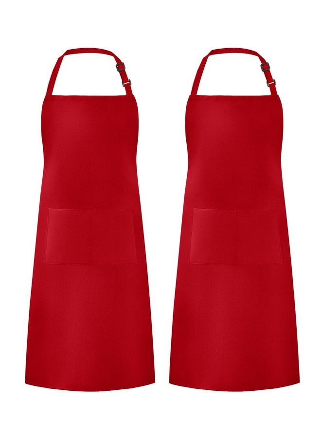 Syntus 2 Pack Adjustable Bib Apron Waterdrop Resistant with 2 Pockets Cooking Kitchen Aprons for Women Men Chef, Red - Image 1