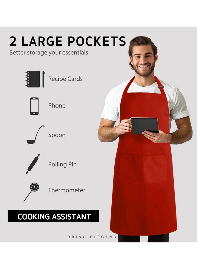 Syntus 2 Pack Adjustable Bib Apron Waterdrop Resistant with 2 Pockets Cooking Kitchen Aprons for Women Men Chef, Red - Image 4