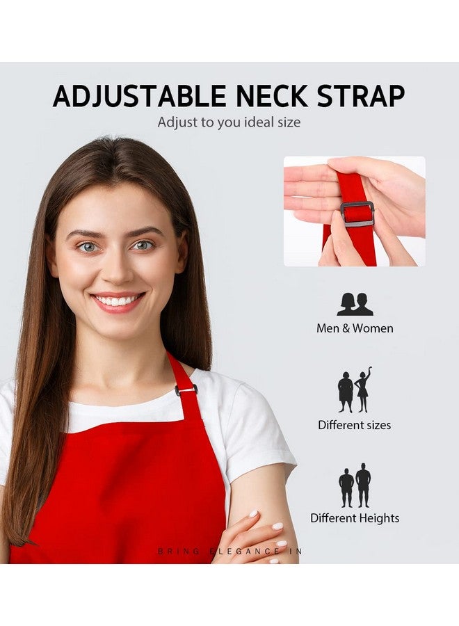 Syntus 2 Pack Adjustable Bib Apron Waterdrop Resistant with 2 Pockets Cooking Kitchen Aprons for Women Men Chef, Red - Image 5