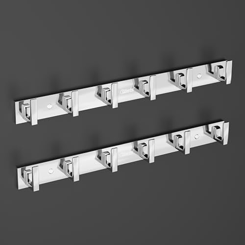 Crasts Aluminium Stainless Steel Cloth Hanger Wall Mounted with 6 Hooks for Bathroom/Kitchen,Door - Cloth Hanger/Towel Hanger/Keys Holder (2, Sliver) - Image 1