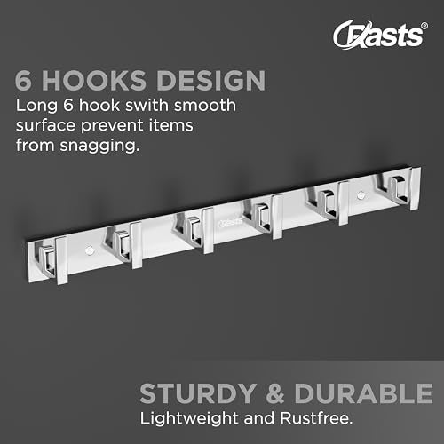 Crasts Aluminium Stainless Steel Cloth Hanger Wall Mounted with 6 Hooks for Bathroom/Kitchen,Door - Cloth Hanger/Towel Hanger/Keys Holder (2, Sliver) - Image 2