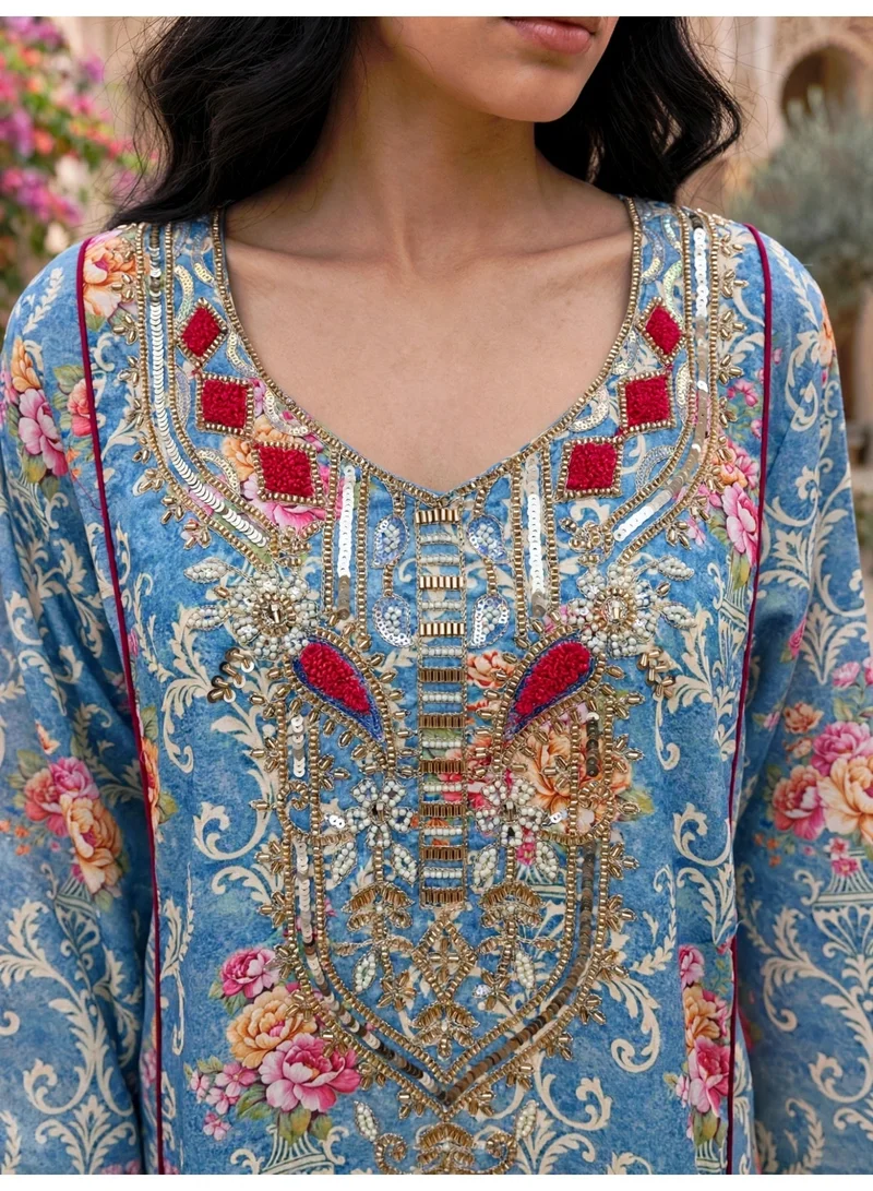 اكسا جلابية الزهور الكلاسيكية IK217Blue