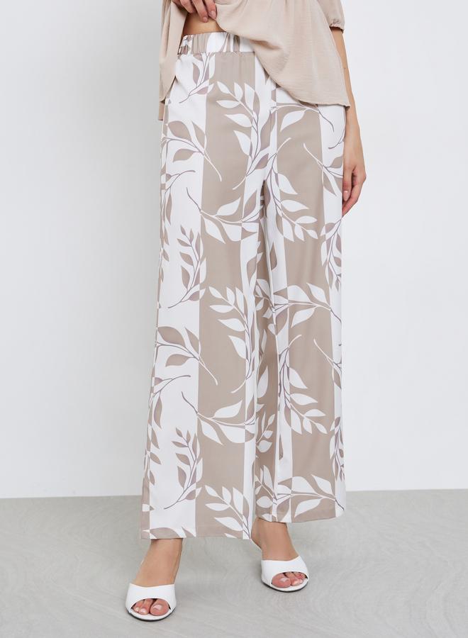 تايك تو طقم بلوزة بأكمام نصفية وكشكش وسروال بطبعة أوراق شجر - Image 5