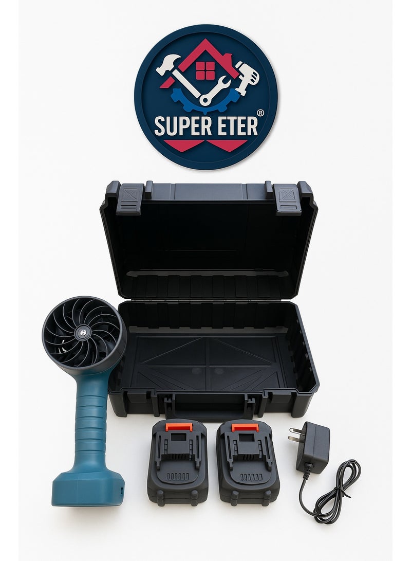سوبر  ايتير منفاخ هواء لاسلكي احترافي 48V من SUPER ETER – موديل 10006387 – مزوّد ببطاريتين ليثيوم 48V + شاحن + حقيبة تخزين قوية – تصميم محمول بقوة دفع عالية لتنظيف الورش والسيارات والمعدات - Image 2
