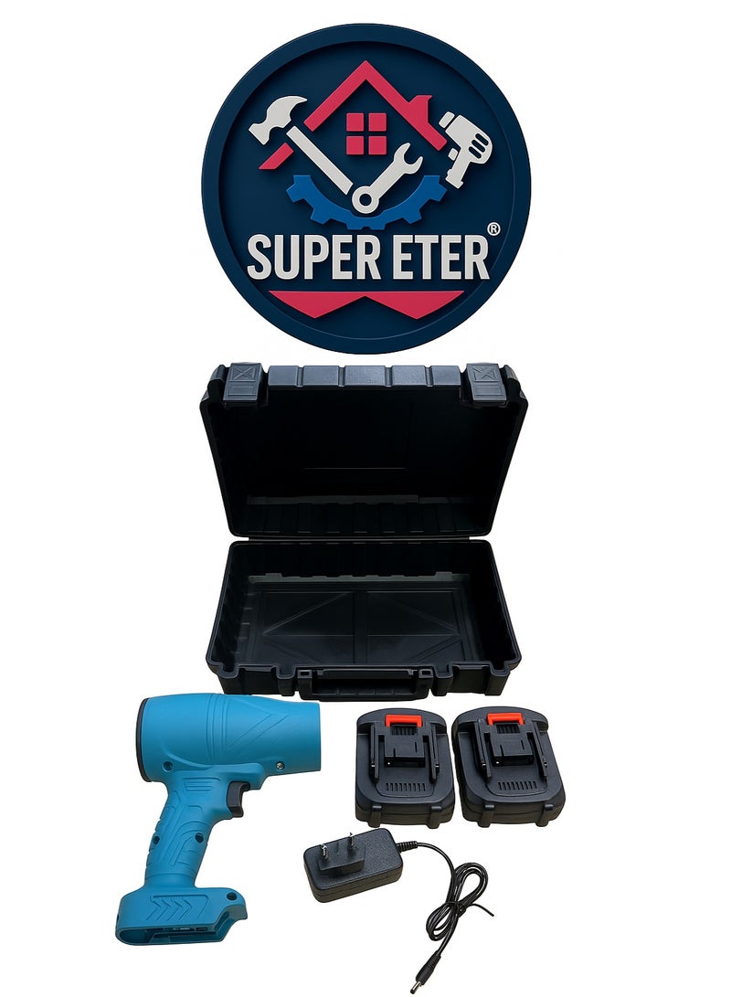 سوبر  ايتير منفاخ هواء لاسلكي احترافي 48V من SUPER ETER – موديل 10006387 – مزوّد ببطاريتين ليثيوم 48V + شاحن + حقيبة تخزين قوية – تصميم محمول بقوة دفع عالية لتنظيف الورش والسيارات والمعدات - Image 5