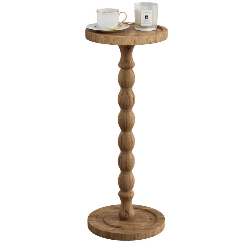 iFaveorr Small Side Table, Rubberwoodâ€Œ Drink Table for Small Spaces, Solid Wood Pedestal Coffee Tables, Round End Tables for Living Room, Sofa Couch, Bedroom, Corners, and Office (Brown, 9.4 inch) - Image 1
