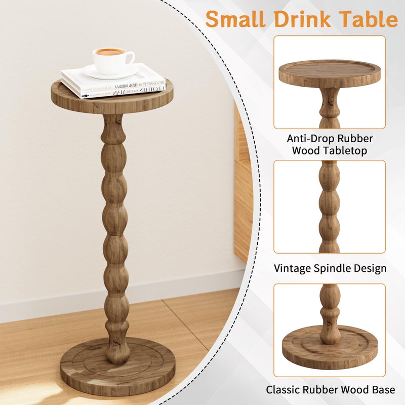 iFaveorr Small Side Table, Rubberwoodâ€Œ Drink Table for Small Spaces, Solid Wood Pedestal Coffee Tables, Round End Tables for Living Room, Sofa Couch, Bedroom, Corners, and Office (Brown, 9.4 inch) - Image 3