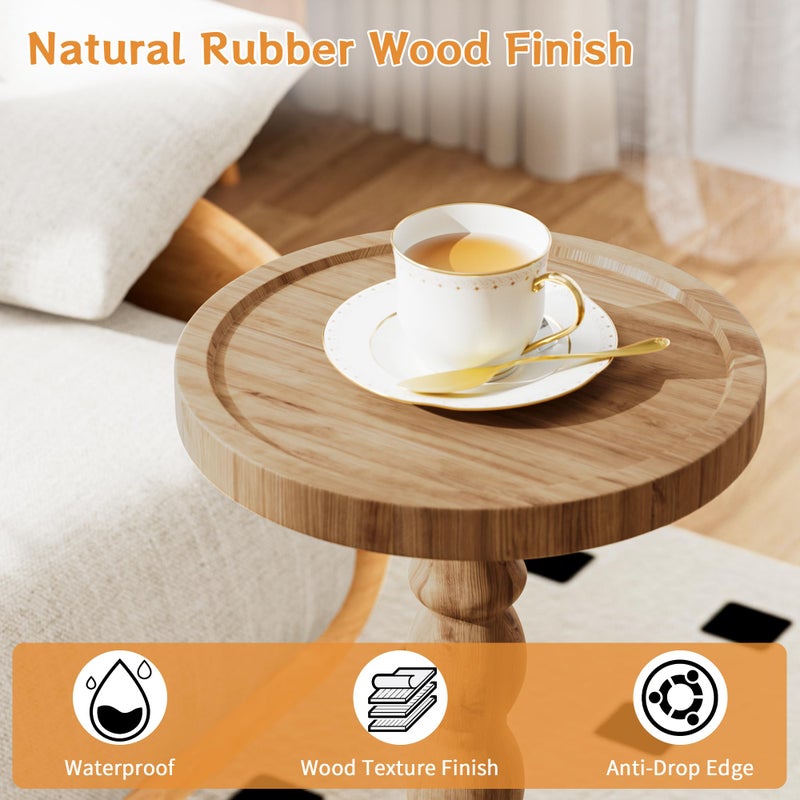 iFaveorr Small Side Table, Rubberwoodâ€Œ Drink Table for Small Spaces, Solid Wood Pedestal Coffee Tables, Round End Tables for Living Room, Sofa Couch, Bedroom, Corners, and Office (Brown, 9.4 inch) - Image 2