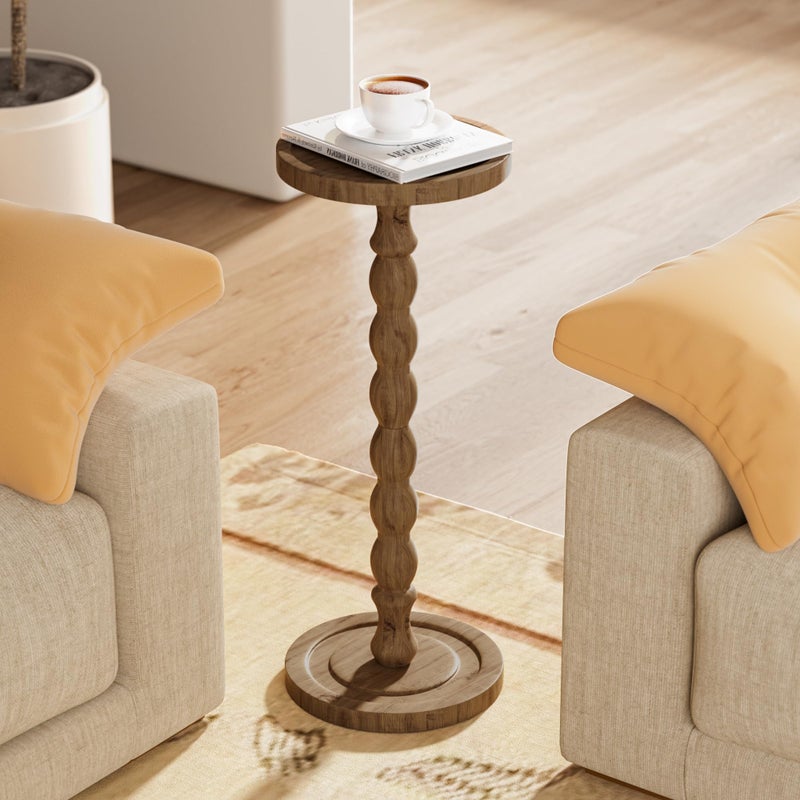 iFaveorr Small Side Table, Rubberwoodâ€Œ Drink Table for Small Spaces, Solid Wood Pedestal Coffee Tables, Round End Tables for Living Room, Sofa Couch, Bedroom, Corners, and Office (Brown, 9.4 inch) - Image 5