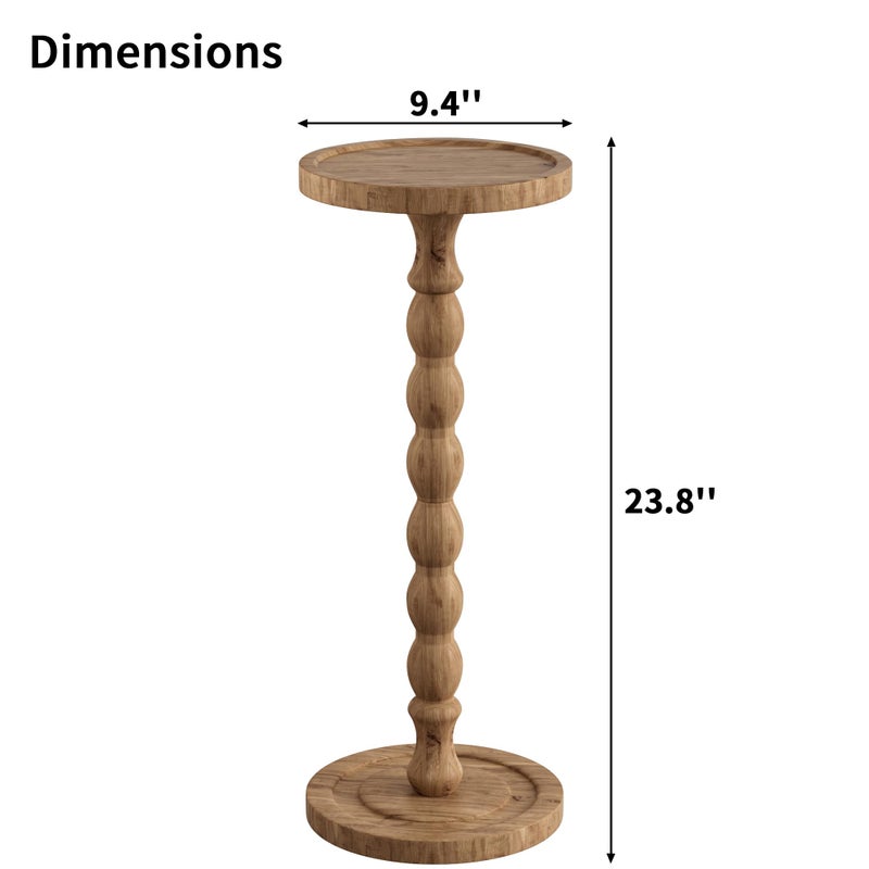 iFaveorr Small Side Table, Rubberwoodâ€Œ Drink Table for Small Spaces, Solid Wood Pedestal Coffee Tables, Round End Tables for Living Room, Sofa Couch, Bedroom, Corners, and Office (Brown, 9.4 inch) - Image 4