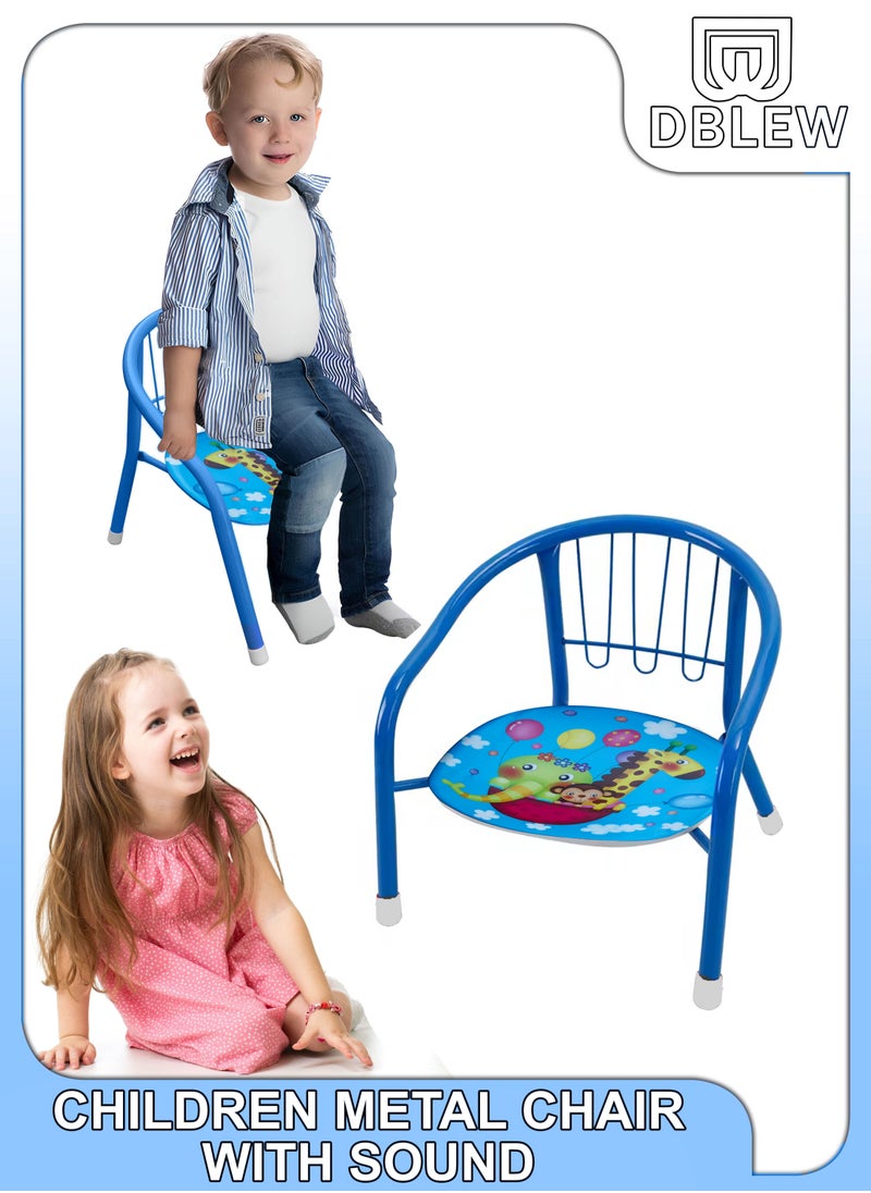 DBLEW Cute Design Baby Sitting Chairs Children Toddler Metal Frame Arm Outdoor With Squeak Pomp Pomp Sound For Study And Playing At Home Or School Strong Frame Kids Furniture Broad Wide Seating Boys Girls  - Image 1