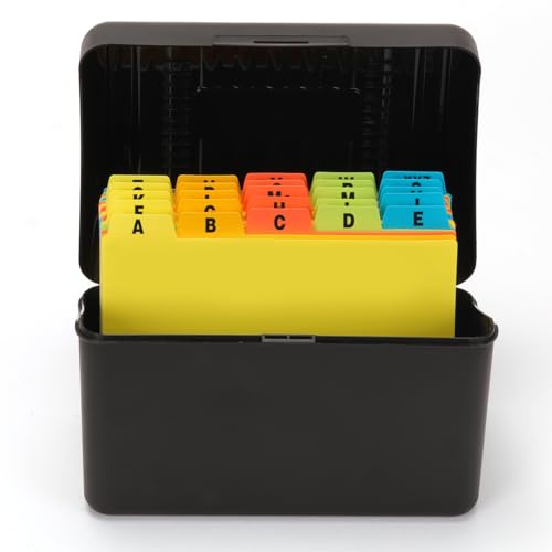 H4D Index Card Holder 3x5 Inches with 25 Plastic Dividers, Black - Image 1