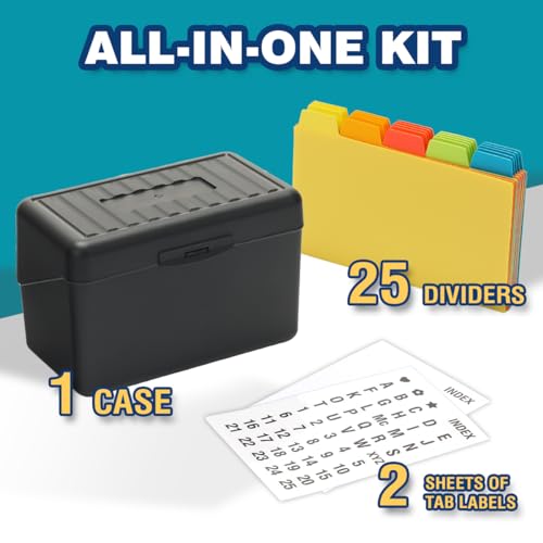 H4D Index Card Holder 3x5 Inches with 25 Plastic Dividers, Black - Image 2