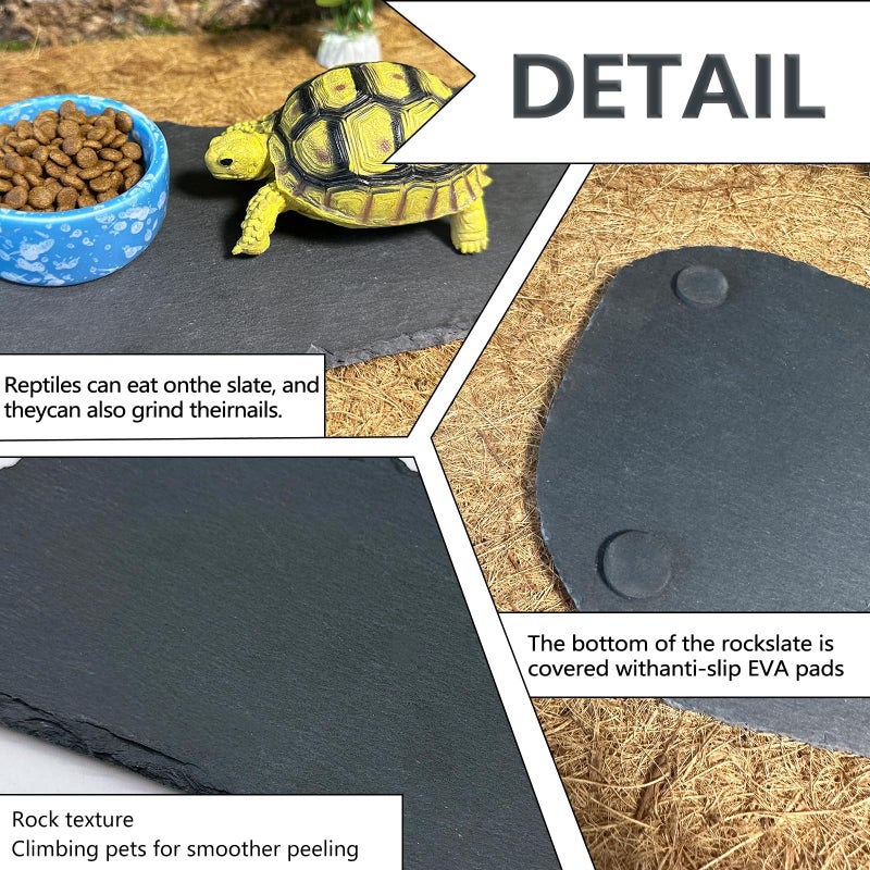 Tfwadmx Reptile Basking Platform,11''x5.5'' Tortoise Rock Plate Feeding Food Bowl Dish Feeding Slate Turtle Bathing Resting Platform for Lizard Gecko Bearded Dragon Chameleon Snake Frog - Image 2