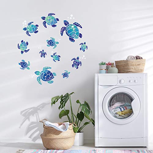 Zonon 12 Pcs Sea Turtle Wall Decals Ocean Turtle Vinyl Stickers Underwater Bathroom Decals Waterproof Wall Sticker Decoration for Home Office Nursery Room Toilet (Blue) - Image 5