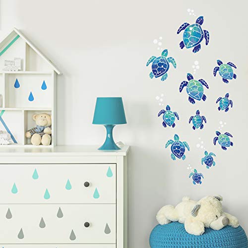 Zonon 12 Pcs Sea Turtle Wall Decals Ocean Turtle Vinyl Stickers Underwater Bathroom Decals Waterproof Wall Sticker Decoration for Home Office Nursery Room Toilet (Blue) - Image 3
