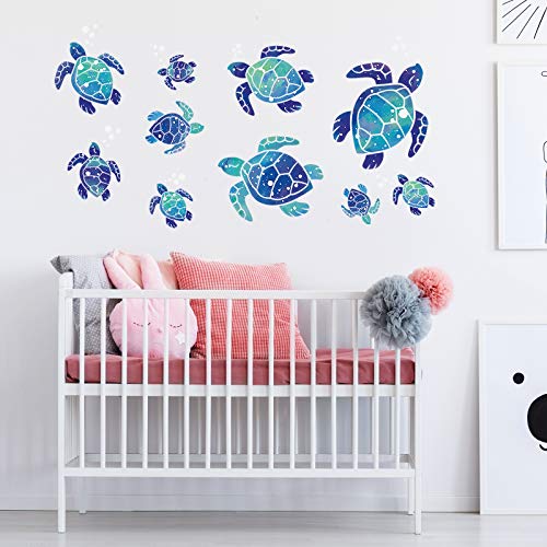 Zonon 12 Pcs Sea Turtle Wall Decals Ocean Turtle Vinyl Stickers Underwater Bathroom Decals Waterproof Wall Sticker Decoration for Home Office Nursery Room Toilet (Blue) - Image 2