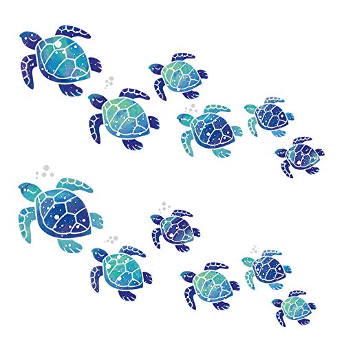 Zonon 12 Pcs Sea Turtle Wall Decals Ocean Turtle Vinyl Stickers Underwater Bathroom Decals Waterproof Wall Sticker Decoration for Home Office Nursery Room Toilet (Blue) - Image 1