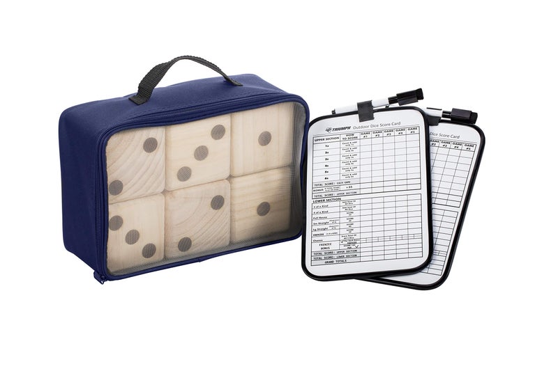Triumph Sports TRIUMPH Giant Wooden Lawn Dice - Includes 6 Large Lawn Dice, Dry-Erase Scorecards, Markers and Carry Bag - Image 1