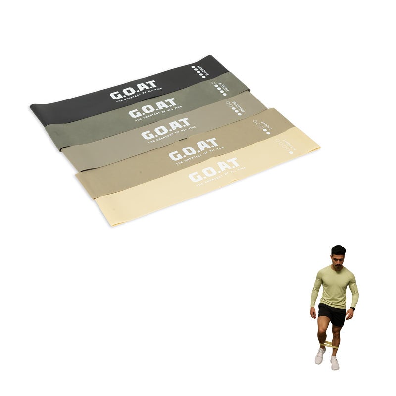 جوت  طقم أحزمة مقاومة صغيرة فاخرة من G.O.A.T - 5 مستويات مقاومة للأرداف والساقين - حلقات قماشية غير قابلة للانزلاق للتمارين المنزلية والبيلاتس والعلاج الطبيعي (متعددة الألوان) - Image 1