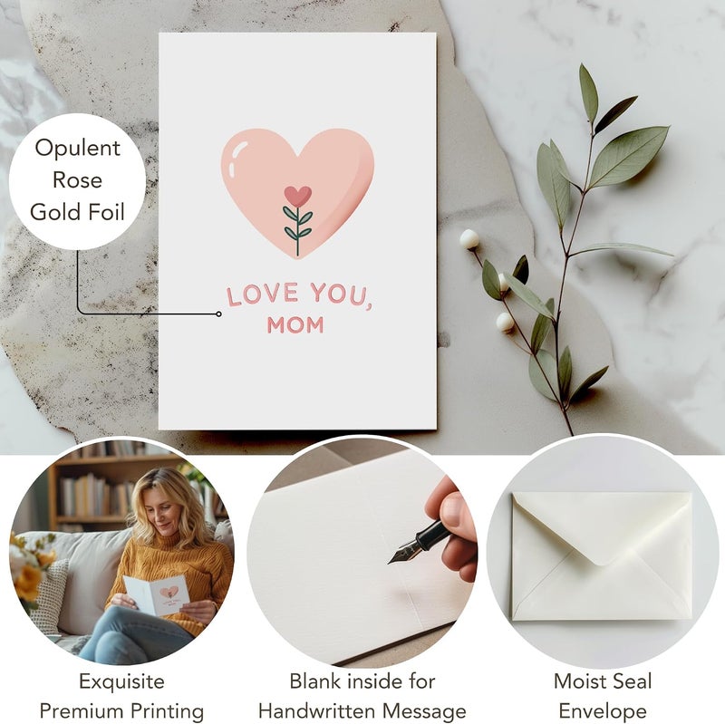 Paper Play Mother's Day Card - Elegant Mothers Day Card with Envelope, Rose Gold Foil Greeting Card 4 x 6 Inches - Image 4