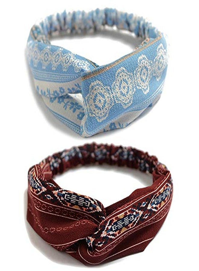 FAMEZA 10 Pack Women's Headbands Boho Flower Printing Twisted Criss Cross Elastic Hair Band Accessories - Image 2