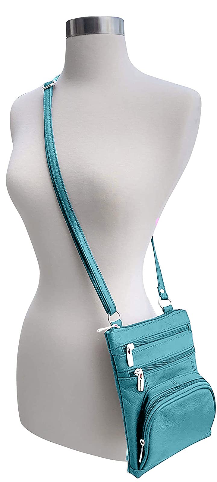 Roma Leathers Genuine X-Large Crossbody Purse, Multi-Pocket, Adjustable Strap, XL, Turquoise - Image 3