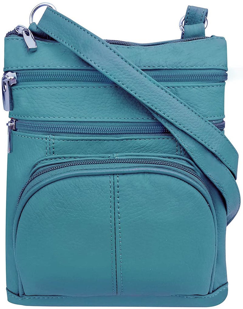Roma Leathers Genuine X-Large Crossbody Purse, Multi-Pocket, Adjustable Strap, XL, Turquoise - Image 1