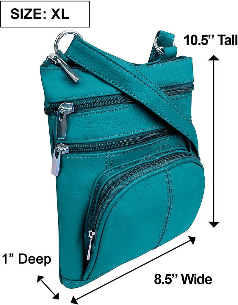 Roma Leathers Genuine X-Large Crossbody Purse, Multi-Pocket, Adjustable Strap, XL, Turquoise - Image 2