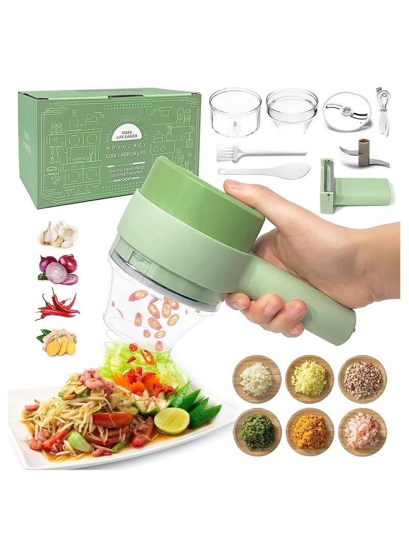 4 in 1 Hand help Electric Vegetable Cutter Set, Portable Mini Wireless Food Processor with Brush Gatling Vegetable Cutter Electric Garlic Chopper for Garlic Pepper Chili Onion Celery - Image 1