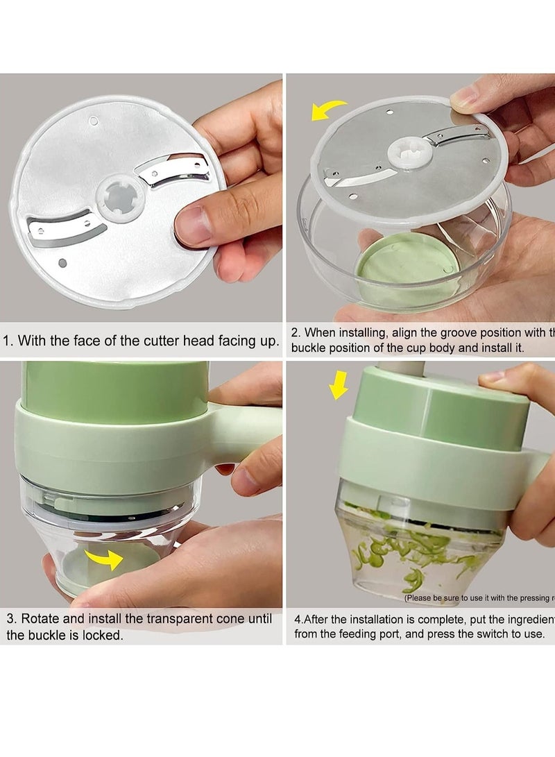 4 in 1 Hand help Electric Vegetable Cutter Set, Portable Mini Wireless Food Processor with Brush Gatling Vegetable Cutter Electric Garlic Chopper for Garlic Pepper Chili Onion Celery - Image 3