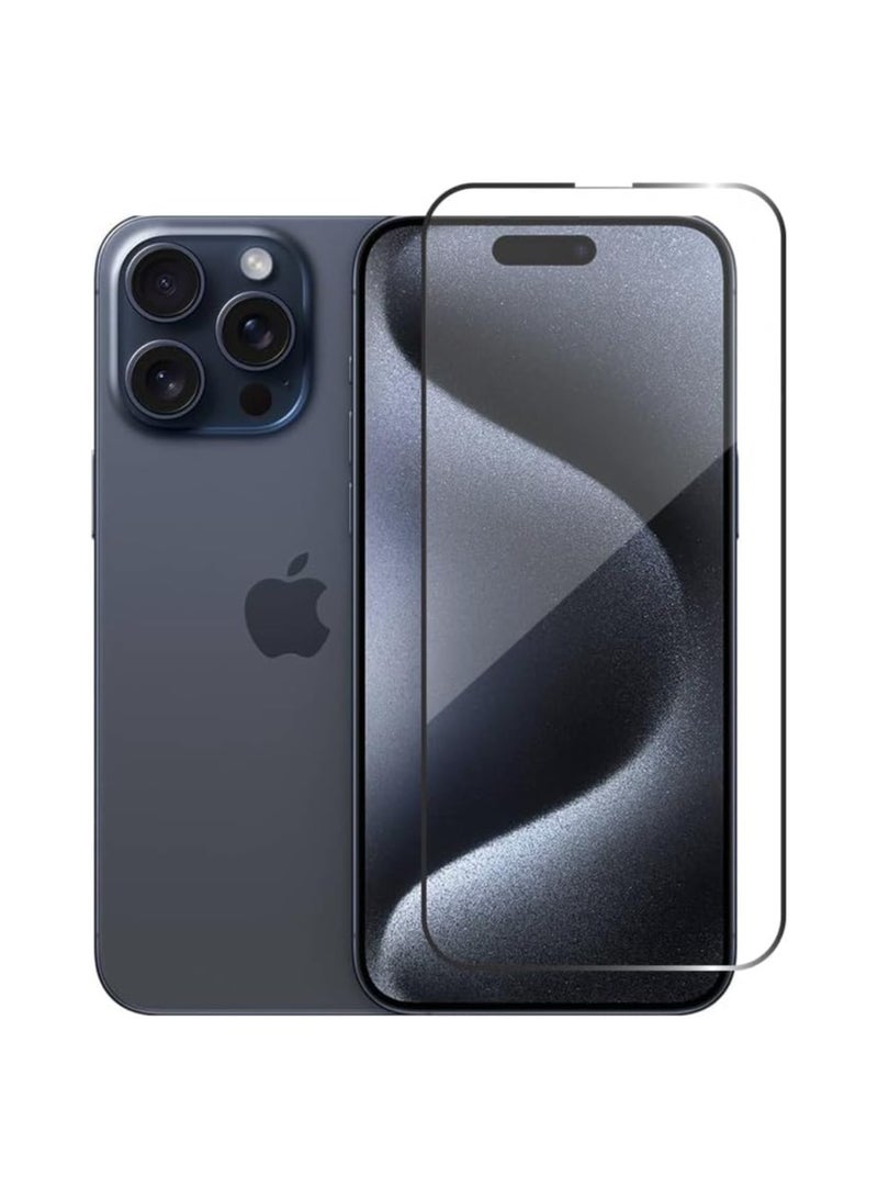 9 إتش واقي شاشة لهاتف آيفون 15 برو ماكس، واقي شاشة من الزجاج المقوى عالي الجودة لهاتف آيفون 15 برو ماكس 6.7 أسود/شفاف - Image 1