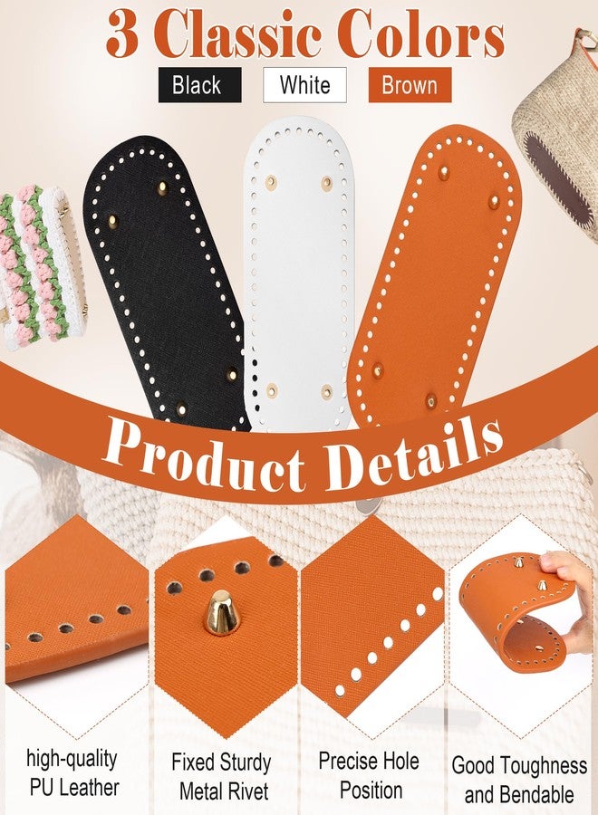 Coitak 3+6 PCS Bag Bases for Crochet with Braided Purse Handles for Bag Making, 2 PCS Crochet Hooks, 3 Colors Leather Purse Bottoms for Crocheting, 12 Inch Handbag Handles (White, Black, Brown) - Image 4